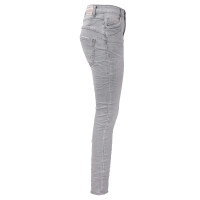 Jewelly Damen Jeans | Five-Pocket-Jeans | Boyfriend -Cut - im Crash-Look mit Reißverschluss und Strassknopf | Angenehme Stretch - Qualität | Farbe Grau S/36 Grau