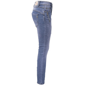 Jewelly Damen Stretch Jeans Five-Pocket im Crash-Look | Boyfriend Hose und sichtbarer Knopfleiste mit Strassknöpfen