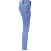 Jewelly Damen Stretch Jeans Five-Pocket im Crash-Look | Boyfriend Hose mit sichtbarer Knopfleiste  | Strechjeans  |  Strechhose  |  Schmuckknöpfe  |   | Damenjeans