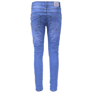 Jewelly Damen Stretch Jeans Five-Pocket im Crash-Look | Boyfriend Hose | Reißverschluss | Strechjeans | Strechhose | Damenjeans