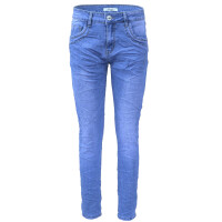 Jewelly Damen Stretch Jeans Five-Pocket im Crash-Look | Boyfriend Hose | Reißverschluss | Strechjeans | Strechhose | Damenjeans
