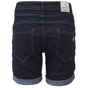 Jewelly Damen Jeans Shorts | Kurze Krempel Hose mit dekorativer Knopfleiste | Dark Denim Hose  S Blau