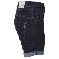 Jewelly Damen Jeans Shorts | Kurze Krempel Hose mit dekorativer Knopfleiste | Dark Denim Hose  M Blau