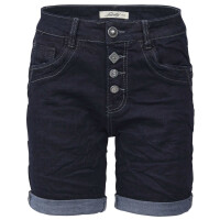 Jewelly Damen Jeans Shorts | Kurze Krempel Hose mit dekorativer Knopfleiste | Dark Denim Hose  XL Blau