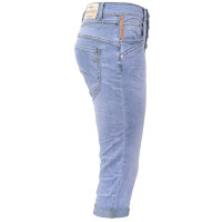Jewelly Damen Capri Jeans im Crash-Look | Boyfriend Hose und sichtbarer Knopfleiste  M/38