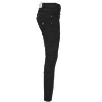 Jewelly Damen Stretch Jeans Five-Pocket im Crash-Look | Boyfriend Hose und sichtbarer Knopfleiste mit Schmuckknöpfen XS/34 Schwarz