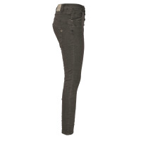 Jewelly Damen Stretch Jeans Five-Pocket im Crash-Look | Boyfriend Hose und sichtbarer Knopfleiste mit Schmuckknöpfen L/40 Grau