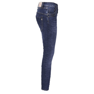 Jewelly Damen Jeans  | Stretch Jeans Five-Pocket im Crash-Look | Boyfriend Hose und sichtbarer Knopfleiste mit Schmuckknöpfen  M/38
