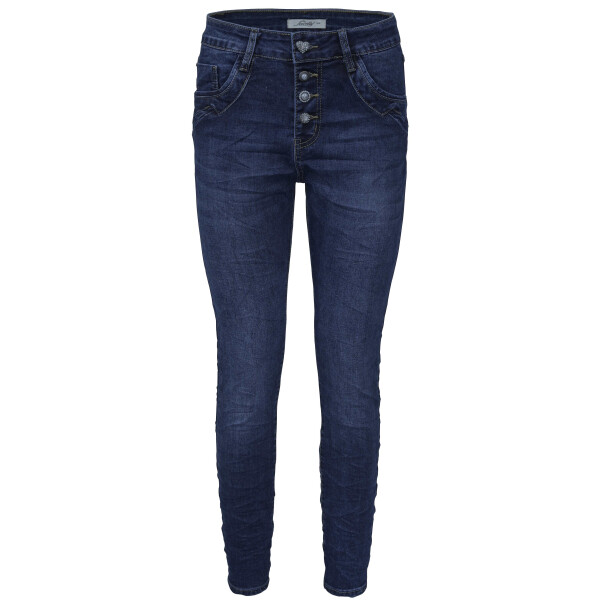 Jewelly Damen Jeans  | Stretch Jeans Five-Pocket im Crash-Look | Boyfriend Hose und sichtbarer Knopfleiste mit Schmuckknöpfen  #1
