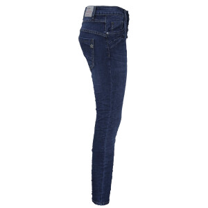 Jewelly Damen Jeans  | Stretch Jeans Five-Pocket im Crash-Look | Boyfriend Hose und sichtbarer Knopfleiste mit Schmuckknöpfen  #1 S/36