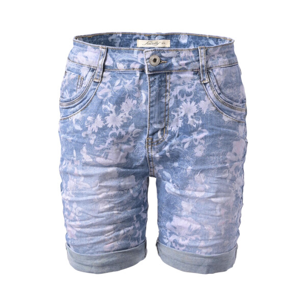 Jewelly Damen Jeans-Short Kurze Hose mit Blumen Print 26165