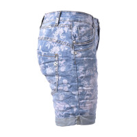 Jewelly Damen Jeans-Short Kurze Hose mit Blumen Print 26165